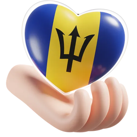 Barbados Flag Heart Hand Care  3D Icon