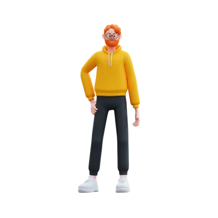 Homme barbe debout avec style  3D Illustration