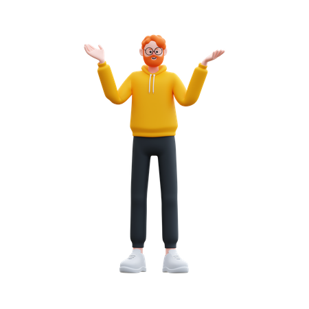 Homme barbu debout tout en étant confus  3D Illustration