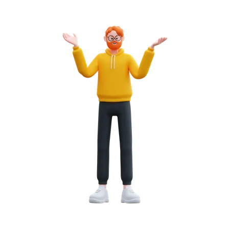 Homme barbu debout tout en étant confus  3D Illustration