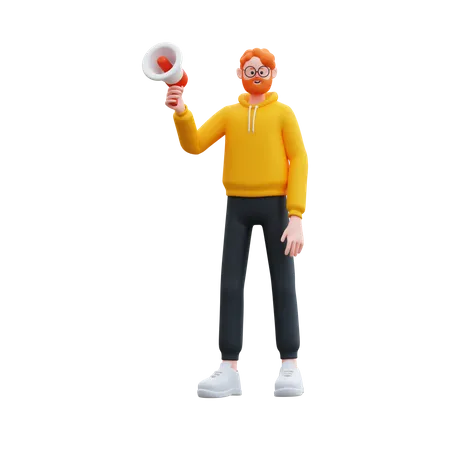 Homme barbe tenant un mégaphone  3D Illustration