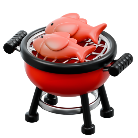 Barbecue Grill With Fish  3D Icon