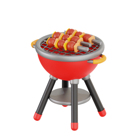 Barbecue Grill with Skewers  3D Illustration