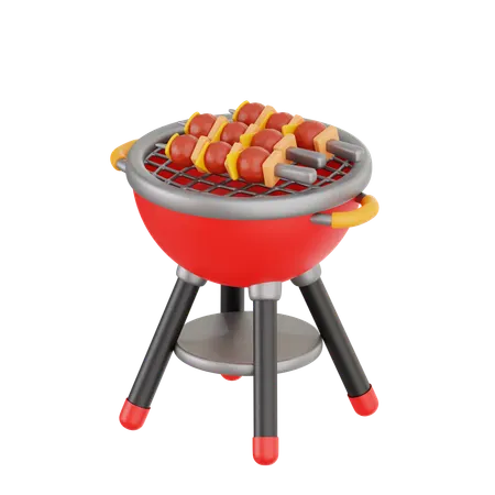 Barbecue Grill with Skewers  3D Illustration