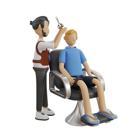 Barber cutting hair of man  3D Icon