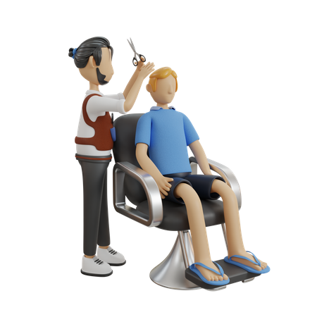 Barber cutting hair of man  3D Illustration