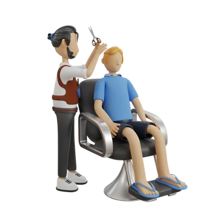 Barber cutting hair of man  3D Illustration