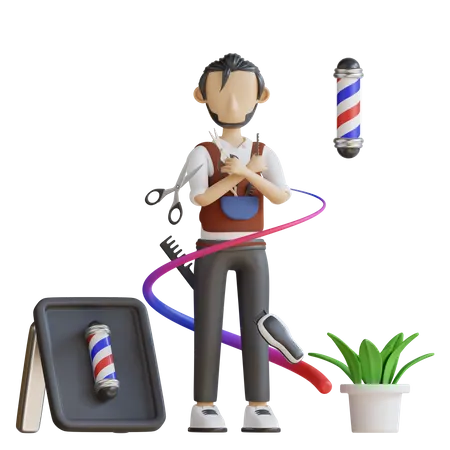 Barber standing in shop  3D Illustration