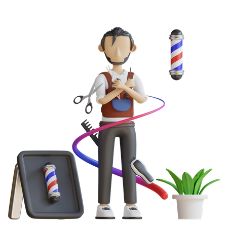 Barber standing in shop  3D Illustration