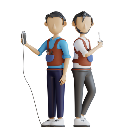 Barbers standing together  3D Illustration