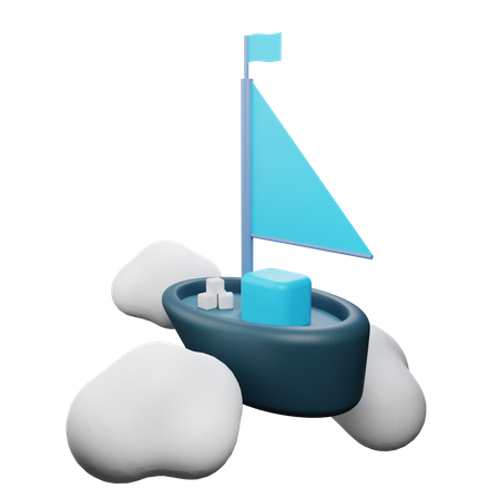 Barco volando entre las nubes  3D Illustration