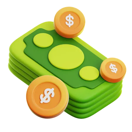 Bargeld und Dollarmünzen  3D Icon