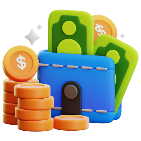 Geldbörse und Dollarmünze  3D Icon