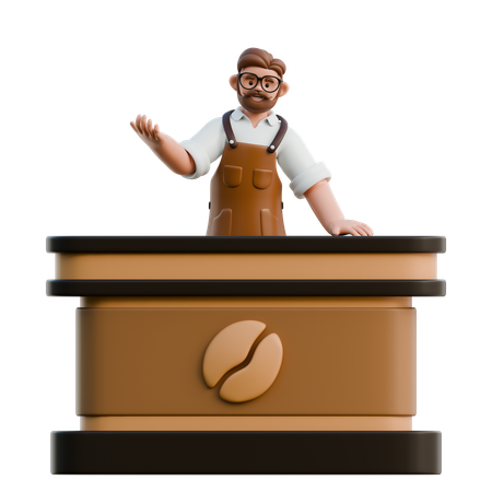 コーヒーカウンターのバリスタ  3D Illustration