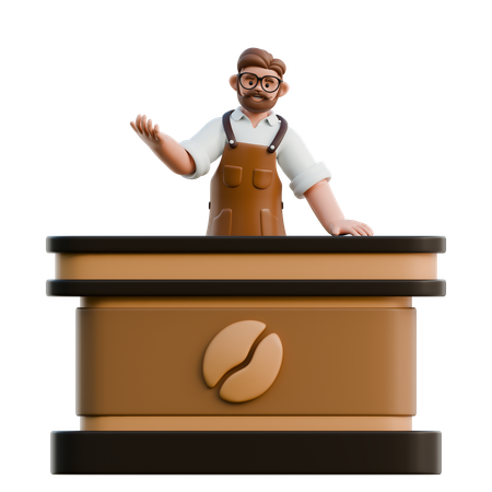 Barista At Coffee Counter  3D Illustration