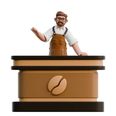 Barista At Coffee Counter  3D Illustration