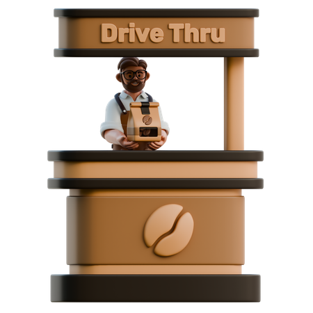 Barista At Coffee Shop Drive Thru  3D Illustration