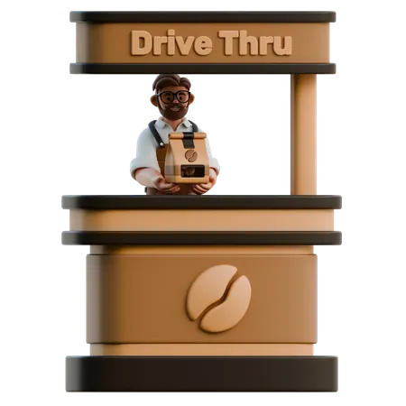 Barista At Coffee Shop Drive Thru  3D Illustration