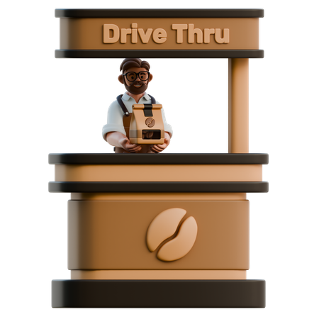 Barista au drive d'un café  3D Icon