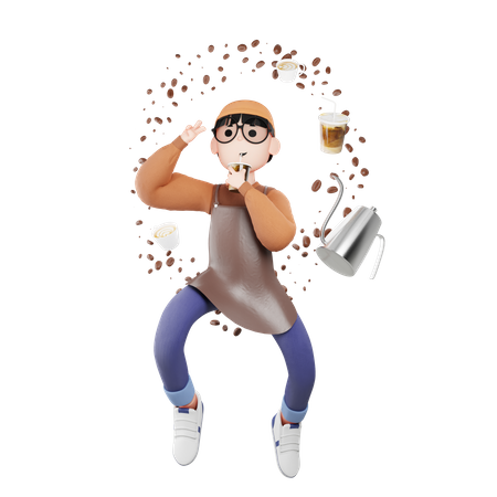 Barista tomando café  3D Illustration