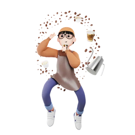 Barista tomando café  3D Illustration