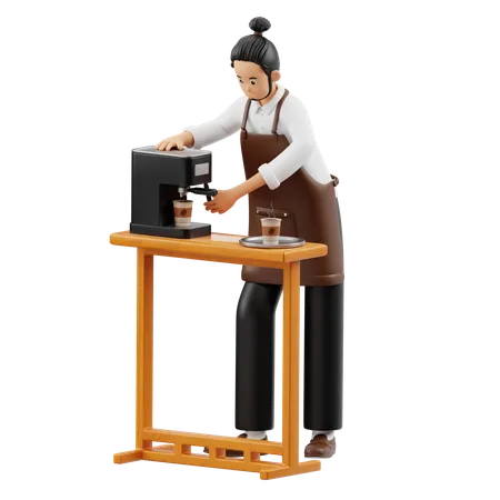 Barista mit Kaffeemaschine  3D Illustration