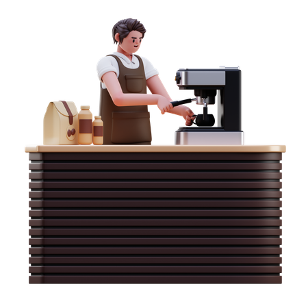 Barista mit Kaffeemaschine  3D Illustration