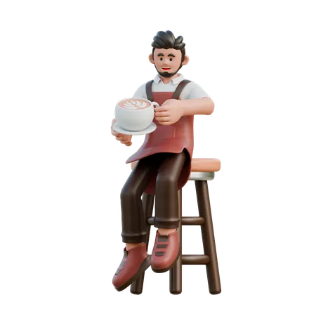 Barista buvant du café  3D Illustration