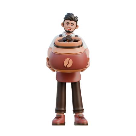 Barista carrying coffee beans bag  3D Illustration