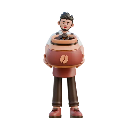 Barista carrying coffee beans bag  3D Illustration