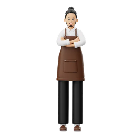 Barista Confidently Posing  3D Illustration