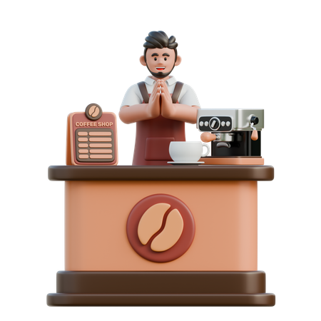 Barista cumprimenta clientes  3D Icon