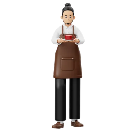 Barista dá uma xícara de café  3D Illustration