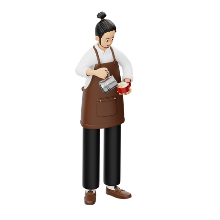 Barista decorando uma xícara de café  3D Illustration