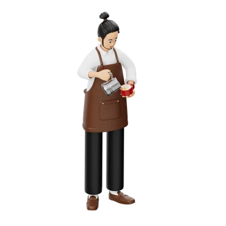 Barista Decorating A Cup Of Coffee  3D Illustration