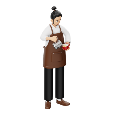 Barista Decorating A Cup Of Coffee  3D Illustration