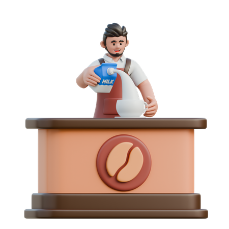 Barista serve leite  3D Illustration