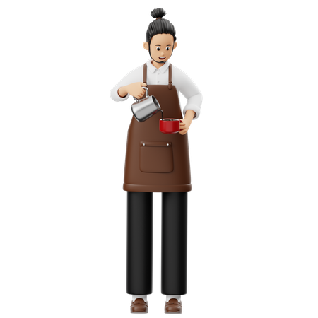 Barista servindo café em uma xícara  3D Illustration