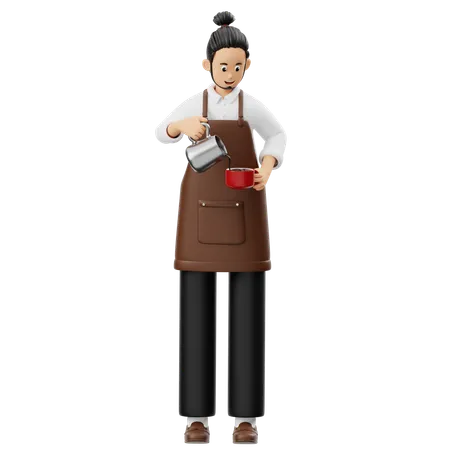 Barista servindo café em uma xícara  3D Illustration