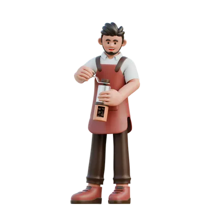 Drehbare Barista-Handmühle  3D Illustration