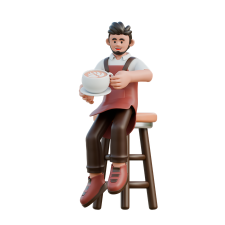 コーヒーを飲むバリスタ  3D Illustration