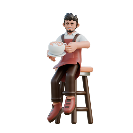 Barista drinking coffee  3D Illustration