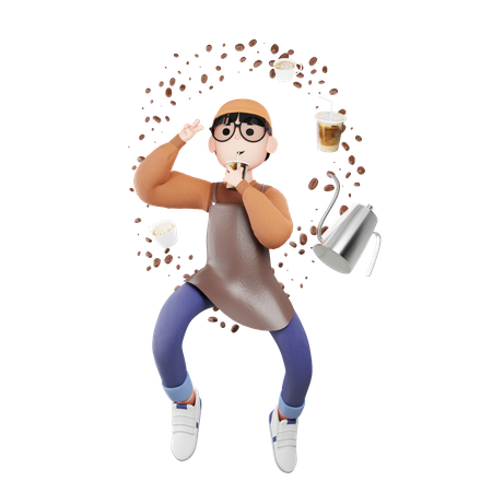 Barista drinking coffee  3D Illustration