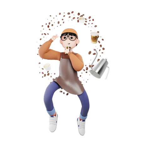 Barista drinking coffee 3D Illustration