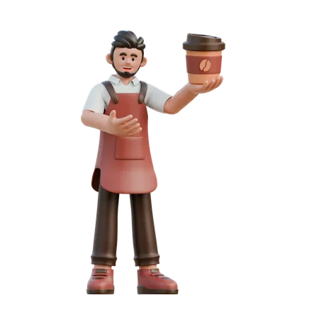 Barista expliquant le produit  3D Illustration