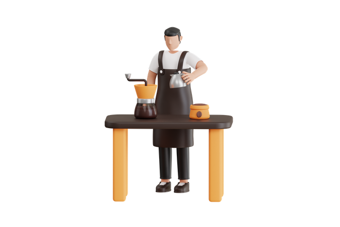 Barista préparant du café pour le client  3D Illustration