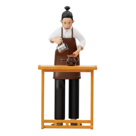 Barista filtre le café noir  3D Illustration