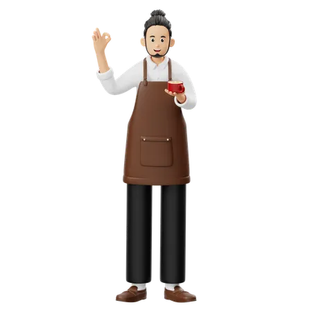 Barista hält Kaffee in der Hand  3D Illustration