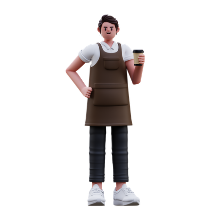 Barista hält Kaffeetasse  3D Illustration