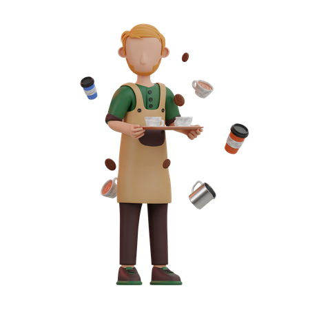 Barista holding coffee  3D Illustration